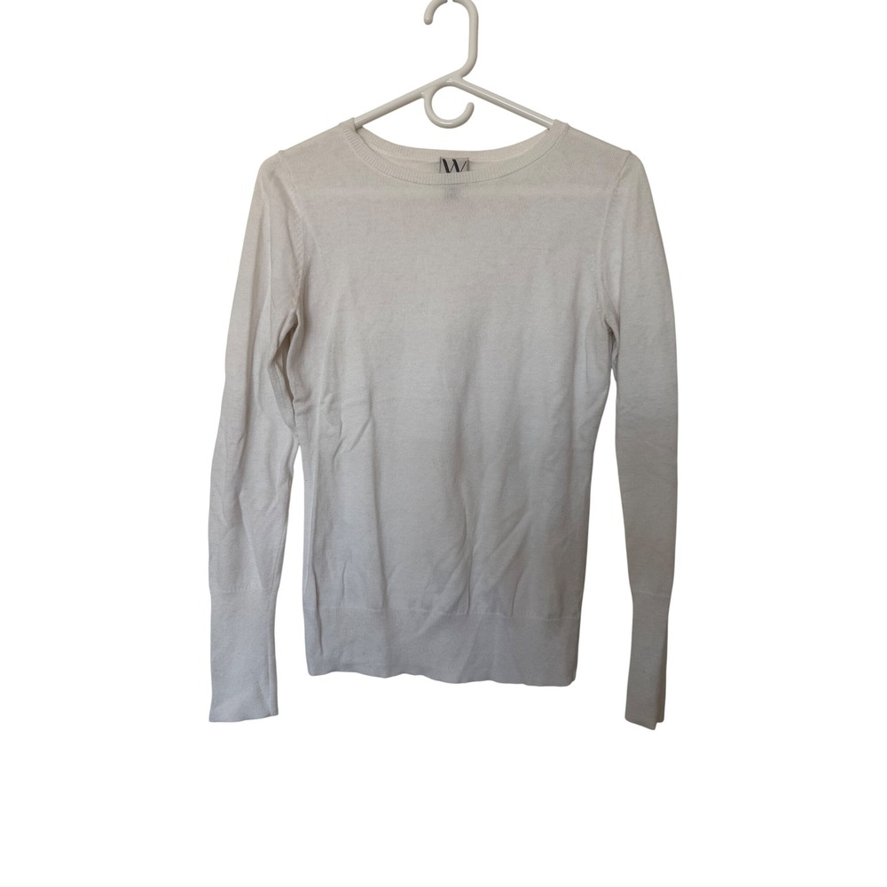 Worthington White Cotton Blend Crewneck Sweater Slim Fit XS‎ Minimalist